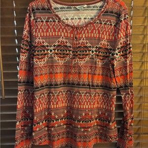 Lucky Brand Red and Black Patterned Long Sleeve Top